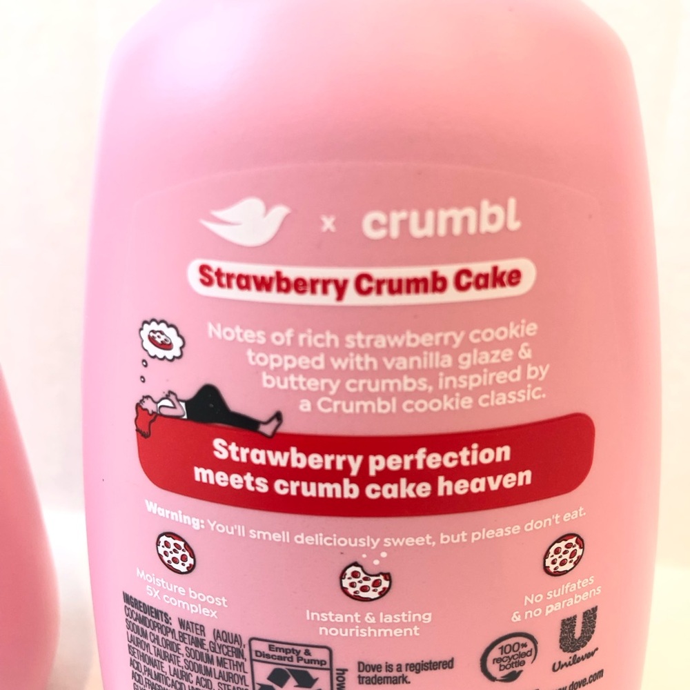 Dove x Crumbl Strawberry Crumb Cake Hand Wash 12 oz pack of 2 - Picture 2 of 3